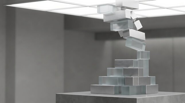 A conceptual sculpture showing blocks collapsing metaphorically representing bankruptcy chapter risks in finance