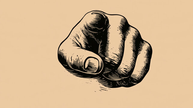 A hand pointing forward, indicating a choice or direction, in a retro, hand-drawn style , AI generative