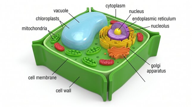 Educational 3D Plant Cell Structure Diagram with Anatomical Labels