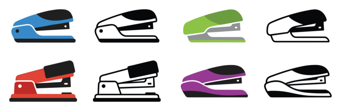 Colorful and black office staplers collection for stationery and office supplies