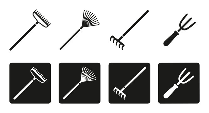 Garden rakes and cultivators collection for soil preparation and lawn maintenance