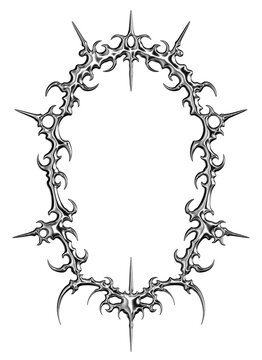 Gothic neo-tribal thorn frame with chrome spikes and oval fantasy border