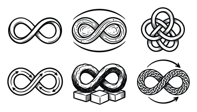 infinity symbols set of hand drawn endless loop shapes creative black line art