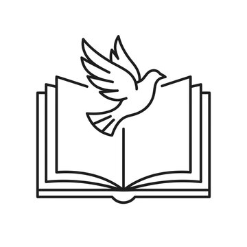 Dove flying from open book icon