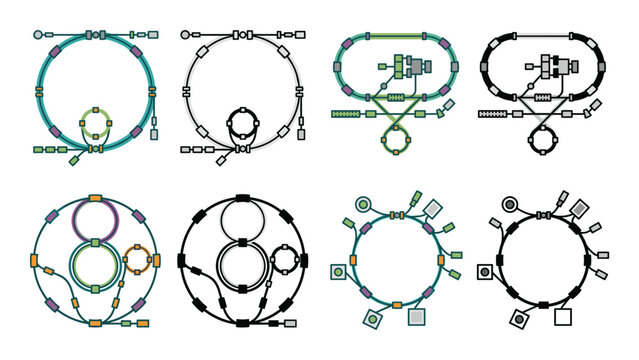 particle accelerator and synchrotron technology vector blueprint elements