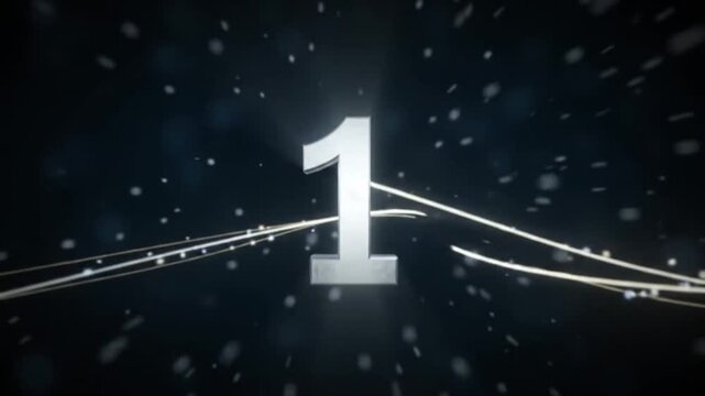 Glowing number five with sparkles on a dark background