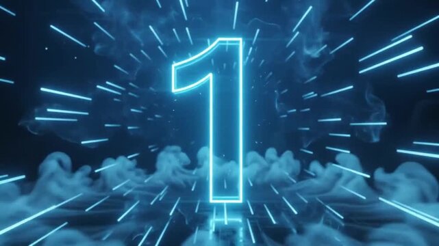 Glowing number four with blue light speed lines in dark space
