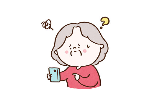 Senior woman feeling troubled about how to operate a smartphone, digital divide or technology gap concept
