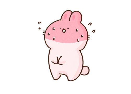 Shy rabbit turning red in the face with a nervous sweat, social anxiety disorder or stage fright concept