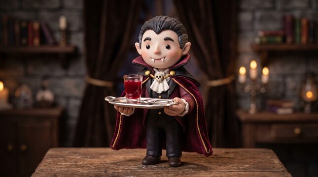 Hand-sculpted Polymer Clay Vampire Offering Cherry Juice
