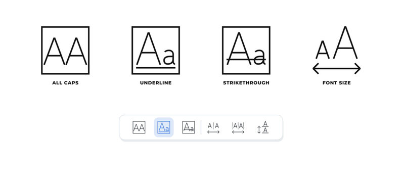 Text formatting icon set bold italic underline size and kerning