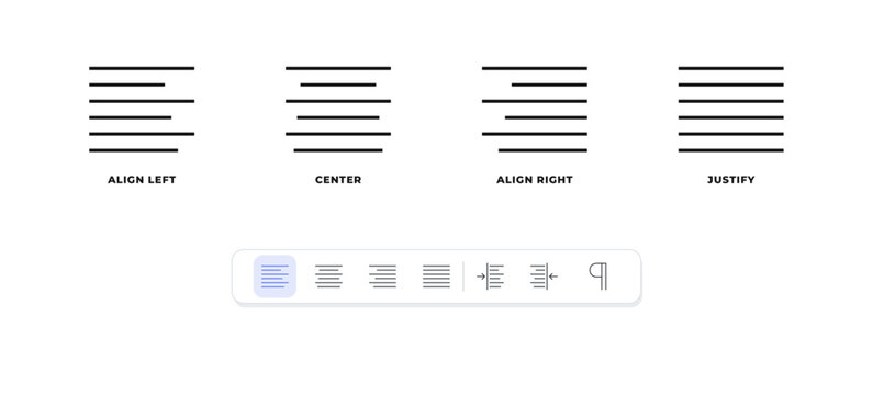 Paragraph alignment icon set align justify and indent tool icons