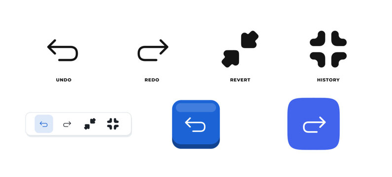 Undo redo icon set revert history arrows and editor toolbar