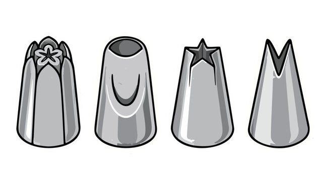 Stainless steel icing piping tip nozzles vector set for cake decorating
