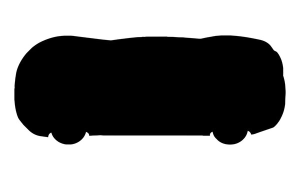 Top down view of a minimalist electric sports sedan with aerodynamic silhouette in black and grey monochrome colors isolated on white automotive design concept
