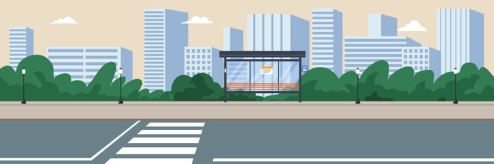 Obraz premium Modern bus station on roadside, Urban panorama, horizontal cityscape
