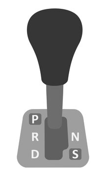 Modern automotive gear shifter icon with a minimalist ergonomic handle design and flat color blocks on a white background automotive car parts concept