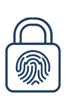 Minimalist flat icon of a closed padlock with a fingerprint pattern isolated on a white background. Biometric data protection concept