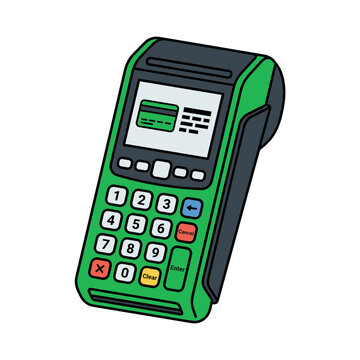 Green pos terminal for card payments vector illustration