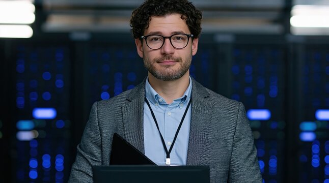 Technician and it engineer specialist working with laptop in data center server room infrastructure technology man