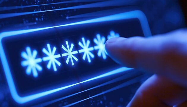 Password entry on a digital screen for cybersecurity and data protection with secure login access and encryption