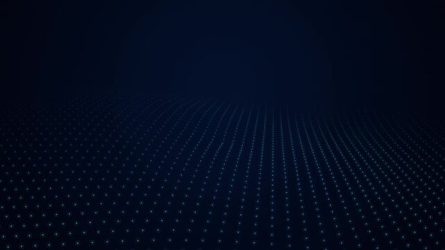 Abstract digital landscape with a glowing blue dot grid pattern on a dark background, representing technology, data flow, and futuristic network connectivity