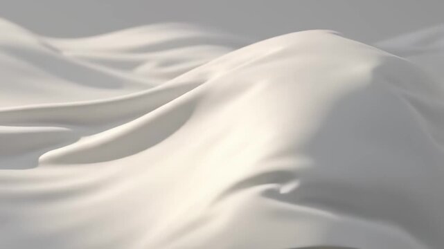 Abstract white wave silk fabric background, smooth flowing satin cloth with soft folds and elegant curves