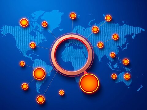 Graphs loading circles with connected dots on a blue map, loading, globe