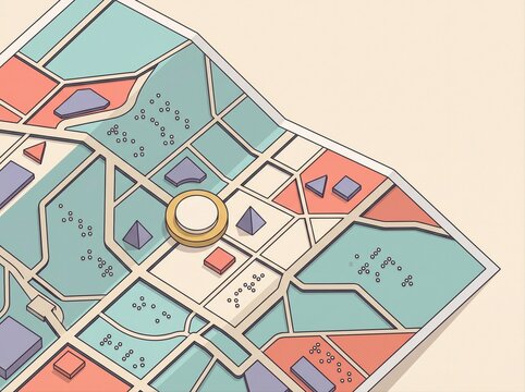Tactile braille street map vector illustration showing city blocks and accessibility dots