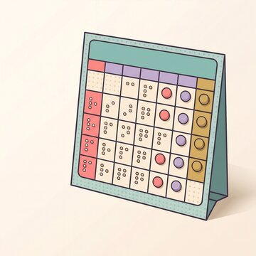 Tactile braille desk calendar vector illustration with month grid and embossed date dots