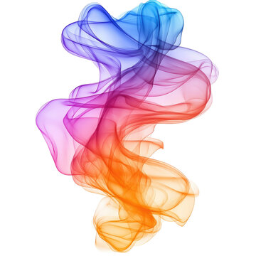 The image features a vibrant, abstract swirl of colored smoke or ink on a white background