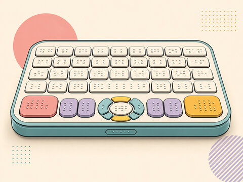 Futuristic tactile braille keyboard vector illustration with directional pad and colorful buttons
