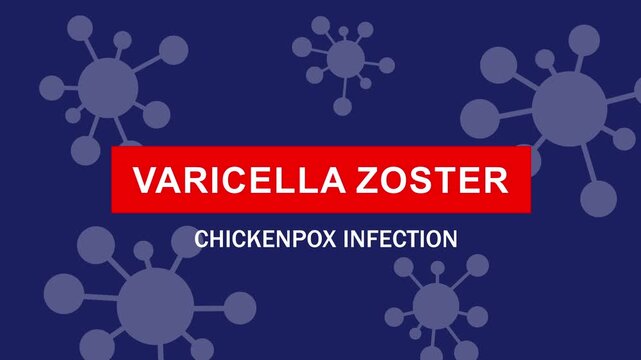 Educational medical animation featuring varicella zoster virus structure and chickenpox infection pathogen details for clinical research, healthcare presentations, and scientific laboratory