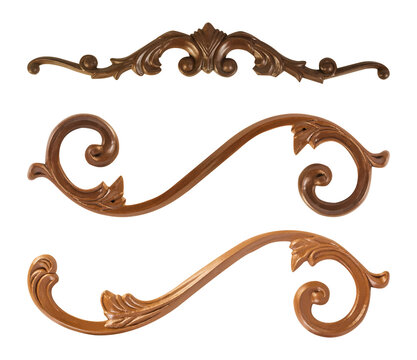 Isolated photo of ornate classical baroque decorative elements on white background.