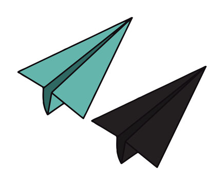 Paper air Plane Flat Icon Isolated Vector Illustration Teal and Black Silhouettes