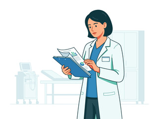 Fototapeta premium Doctor Reviewing Medical Charts In Clinic Setting