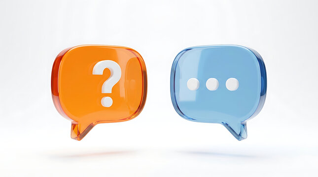Orange question mark speech bubble and blue ellipsis speech bubble