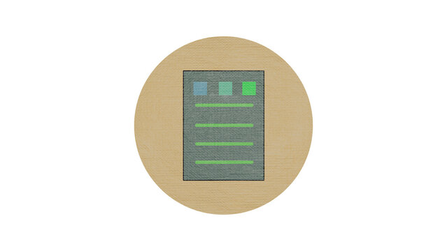 Minimalist document icon with text lines and check boxes on textured circular background for business contract invoice report and data presentation concept