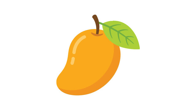 Vibrant yellow mango vector illustration featuring a single green leaf and a clean flat design aesthetic