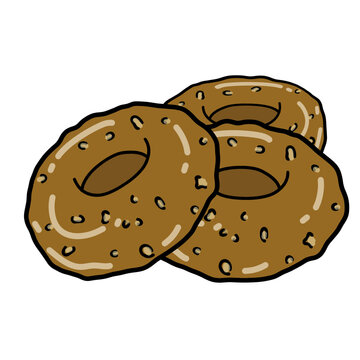 cute hand drawn kuih keria gula melaka illustration isolated on transparent background, traditional Malaysian sweet potato doughnut doodle clipart