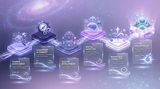 Change Management Process Flow Purple Cosmic Infographic