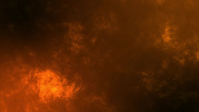 Glowing golden smoke swirling in dark atmospheric space creating an ethereal and mesmerizing motion video background with intense fiery orange light diffusion and deep shadowed texture