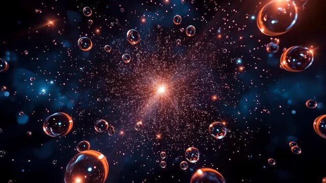 Cosmic Bubble Galaxy with Glowing Star, Colorful Sphere and Particle Field in Deep Space, Surreal Celestial Background with Abstract Light, Mysterious Wonder and Atmospheric Color кла