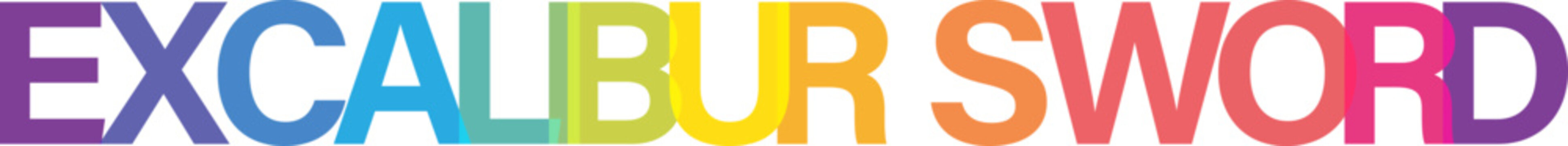 Creative typography banner showing the phrase excalibur sword in a multi colored layered artistic font