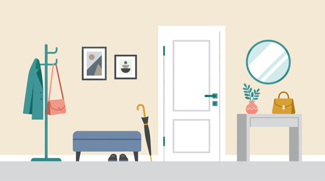 Cozy Hallway Entryway with Coat Rack, Bench, Umbrella, and Console Table