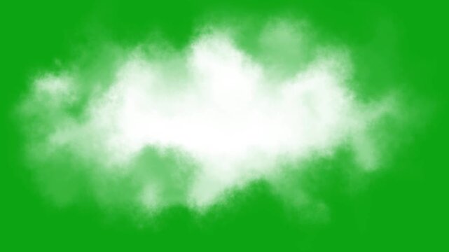 White fluffy cloud moving slowly across a vibrant green screen background in this digital animation video designed for professional layering and compositing in visual effects projects