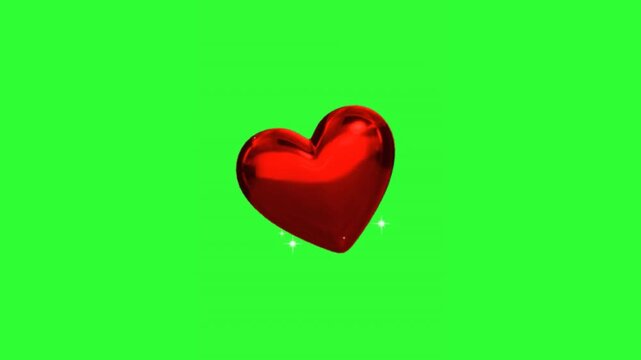 Shiny Red Heart Love Animation with Sparkles on Green Screen
