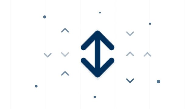 Abstract animation of vertical double-headed arrow and chevron icons moving up and down, representing growth, fluctuation, or data exchange on white background