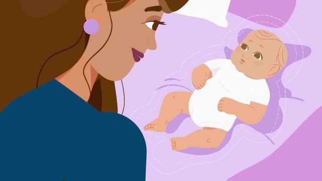 Mother watching her cute infant child with love in this beautiful animated 2d vector motion graphic video style clip
