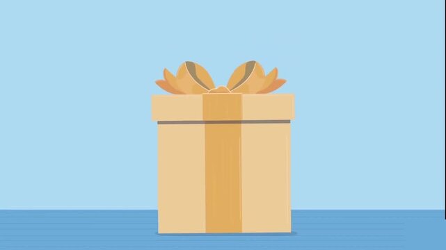 Cardboard delivery box transforming into festive gift with golden ribbon bow in smooth motion animation clip for your marketing project